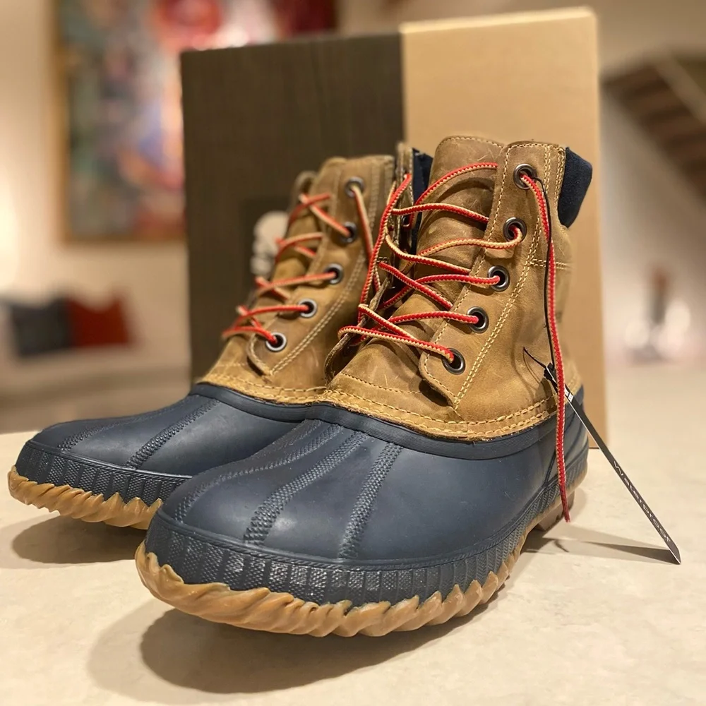 SOREL CHEYANNE FULL GRAIN BOOTS, WATERPROOF, CURRY/ECLIPSE, MENS SIZE 9 NEW NIB